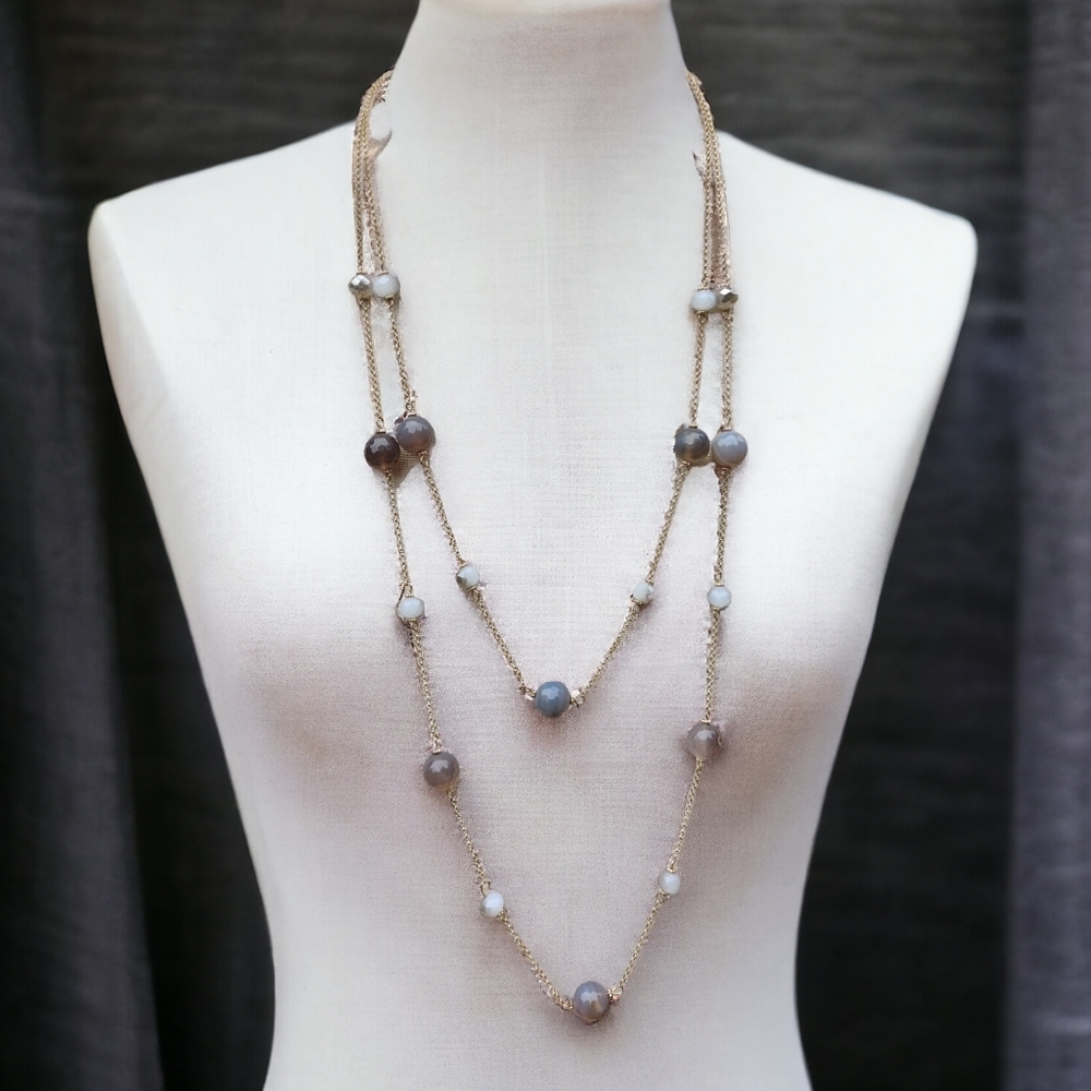 Long gray agate and crystal healing necklace